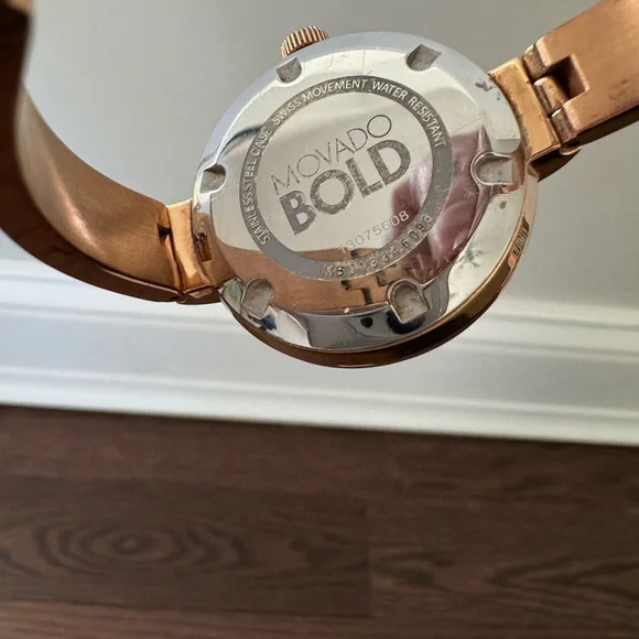 Movado Bold Rose Gold Bangle Watch with Crystal Detail - Picture 5 of 7